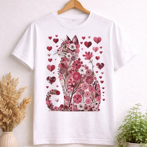 cats made out of hearts hearts anyone on a white tee shirt  for valentine's day - Picture 2 of 2